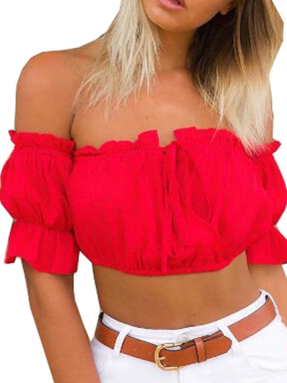 Red Off-Shoulder Cropped Women’s Top